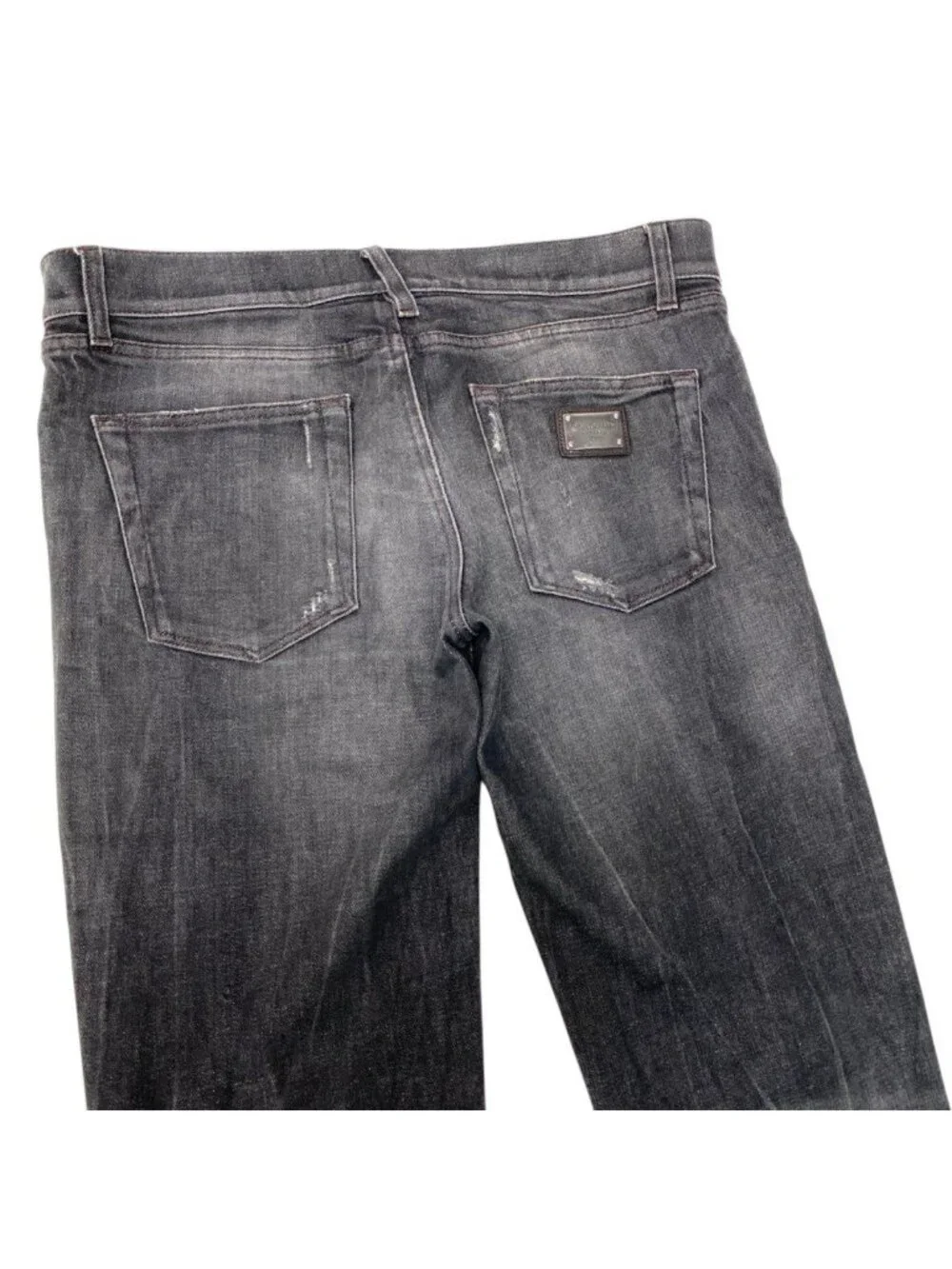 Dolce & Gabbana Denim Pants Jeans Distressed Logo Plate Cotton Blend 50 Black